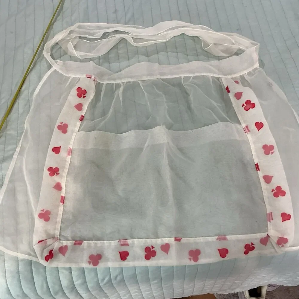 Vintage Becky’s Originals Minnesota Sheer Hostess Apron Card Suit Print White